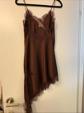 Zara asymmetric slip dress in deep brown